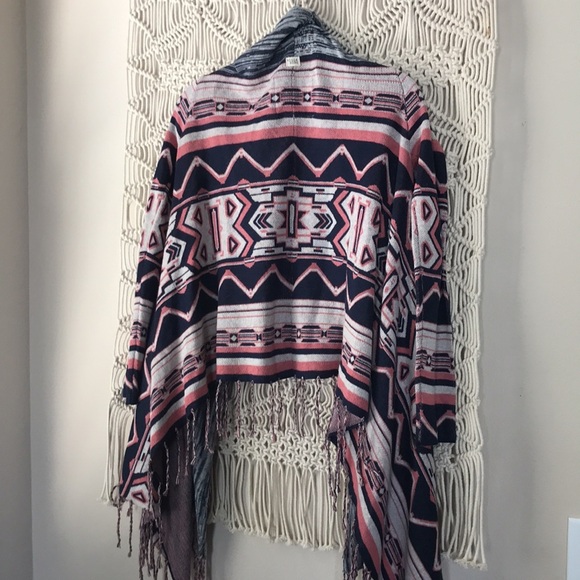 Billabong tribal print open fridge boho cardigan blue & pink sweater siz… - Picture 9 of 11